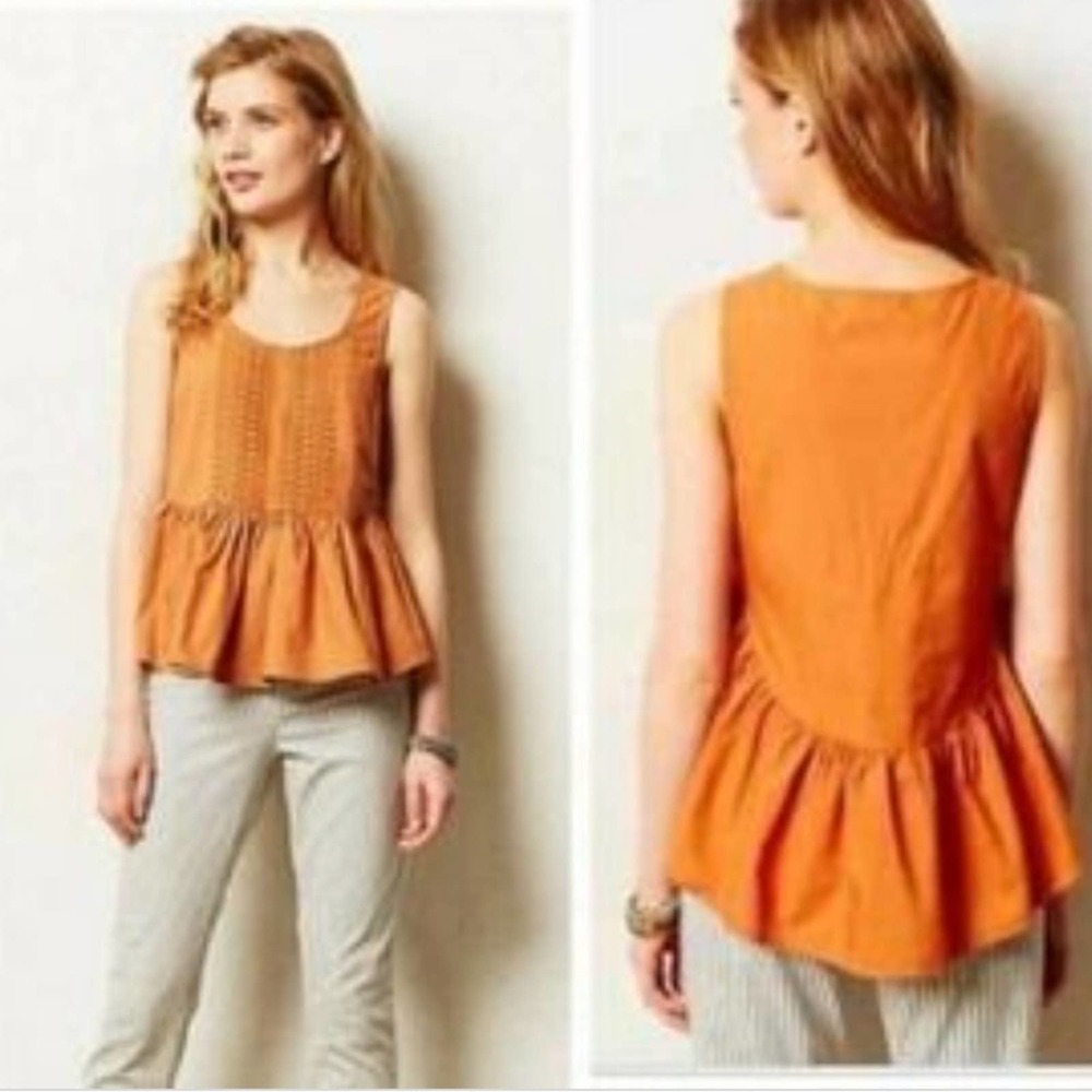 Anthropologie Vanessa Virginia Rust Eyelet Ruffle Sleeveless Blouse